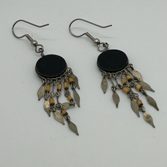 Vintage Southwestern Dangle Earrings Hand Painted Tribal Boho Geometric Fringe - Picture 7 of 13